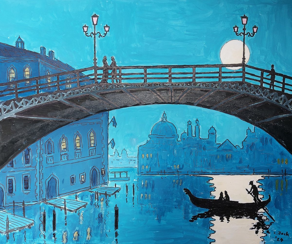 Cityscapes Acrylic Painting By Colin Ross Jack, 24 X 20, Accademia Bridge, Venice, Original Artwork