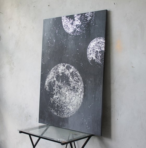 "Silver Planets" Abstract gray silver planets