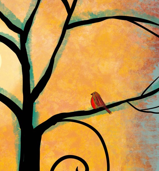 Birds of a Feather , cute lovebird tree artwork
