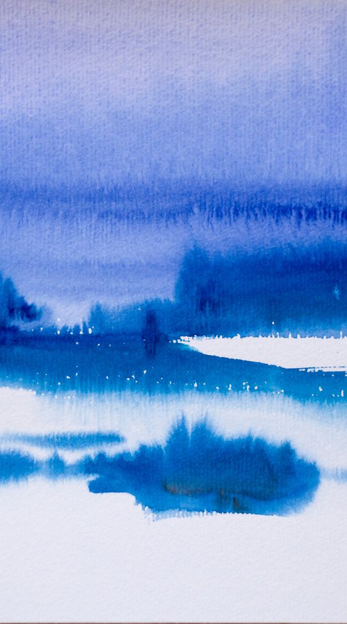 Abstraction landscape. Spanish series. #3 cold. Small interior gallery wall white watercolor acuarelle by Sasha Romm