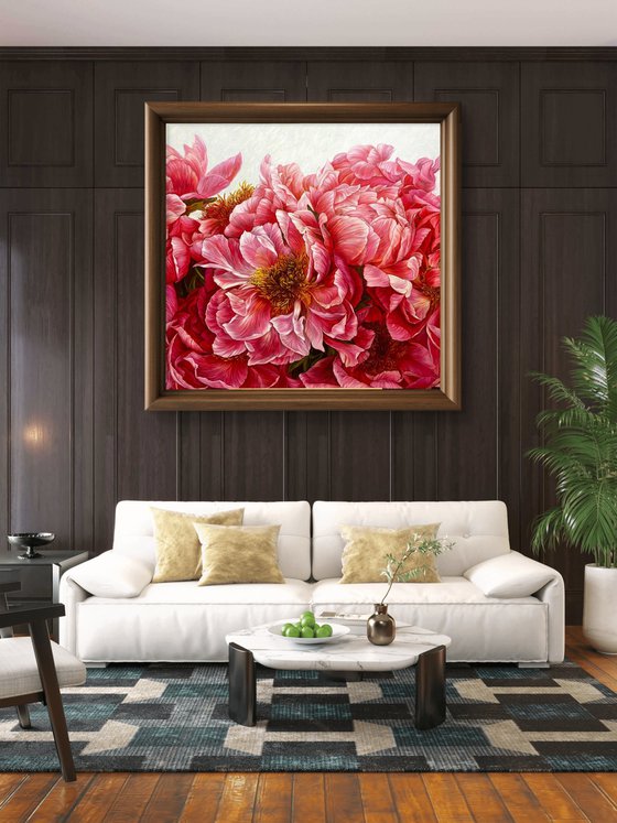 Composition of red peonies