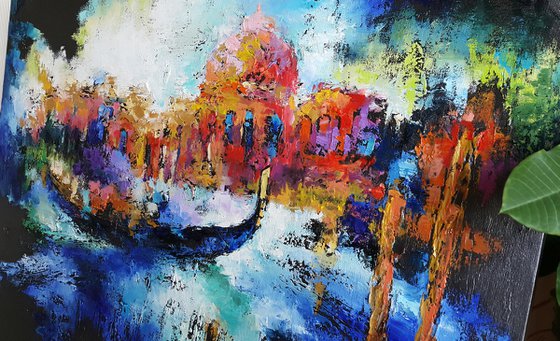 Abstract painting Mysterious Venice, cityscape Italy