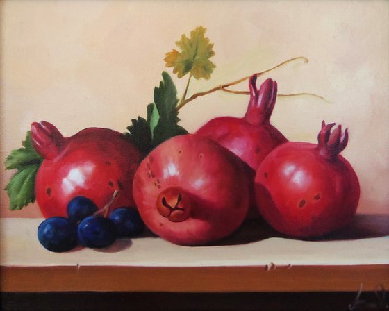 Still life with pomegranates (24x30cm, oil painting, ready to hang)