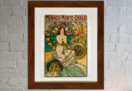 Monaco Monte-Carlo - Collage Art Print on Large Real English Dictionary Vintage Book Page