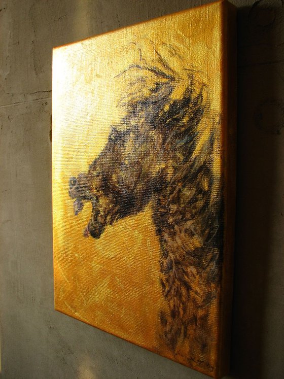 Painting from the series called HUMALS - horsefighting - varnished