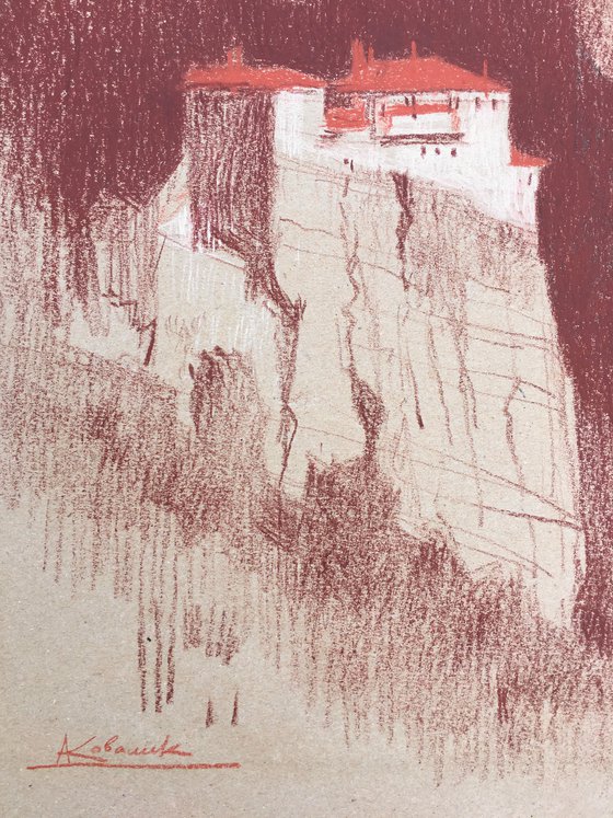 Original graphics painting “Meteora. Greece”