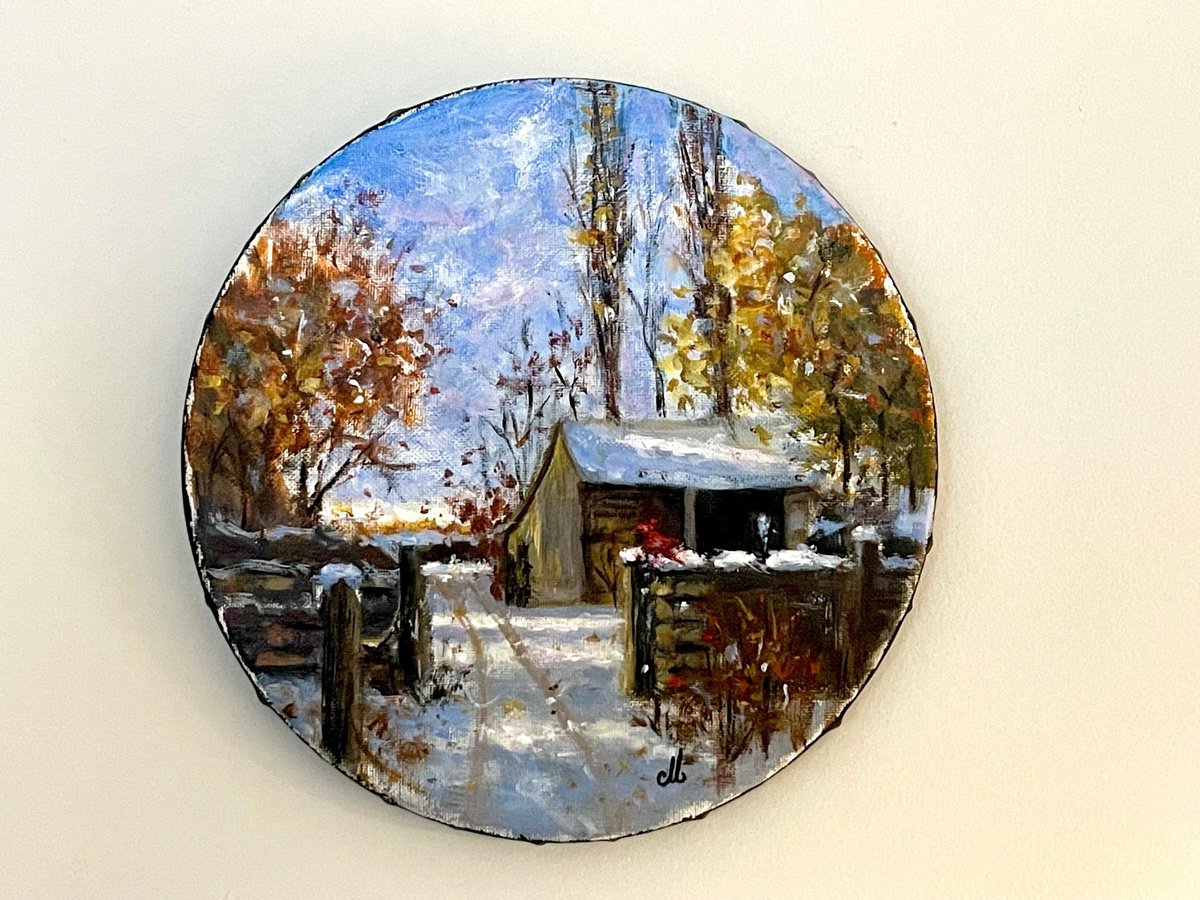 Impressionistic Landscape Acrylic Painting By Cristina Mihailescu, 9 X 9, A Song Beneath The Snow.., Original Artwork