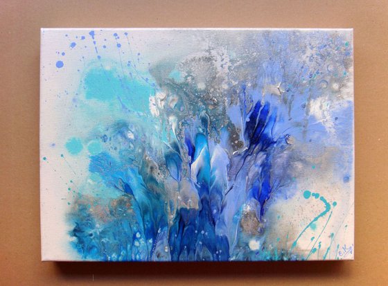 "Blue splashes" Small Painting 30 x 40 cm