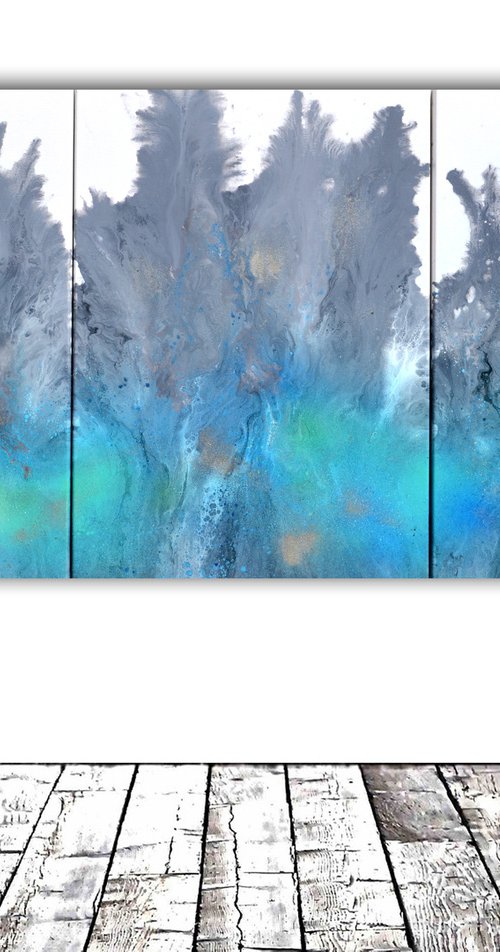 Astral Love XIX 150x70cm, Fluid Art Painting Large Abstract XXL Peaceful Artwork Neutral Colours Painting by Soos Tiberiu