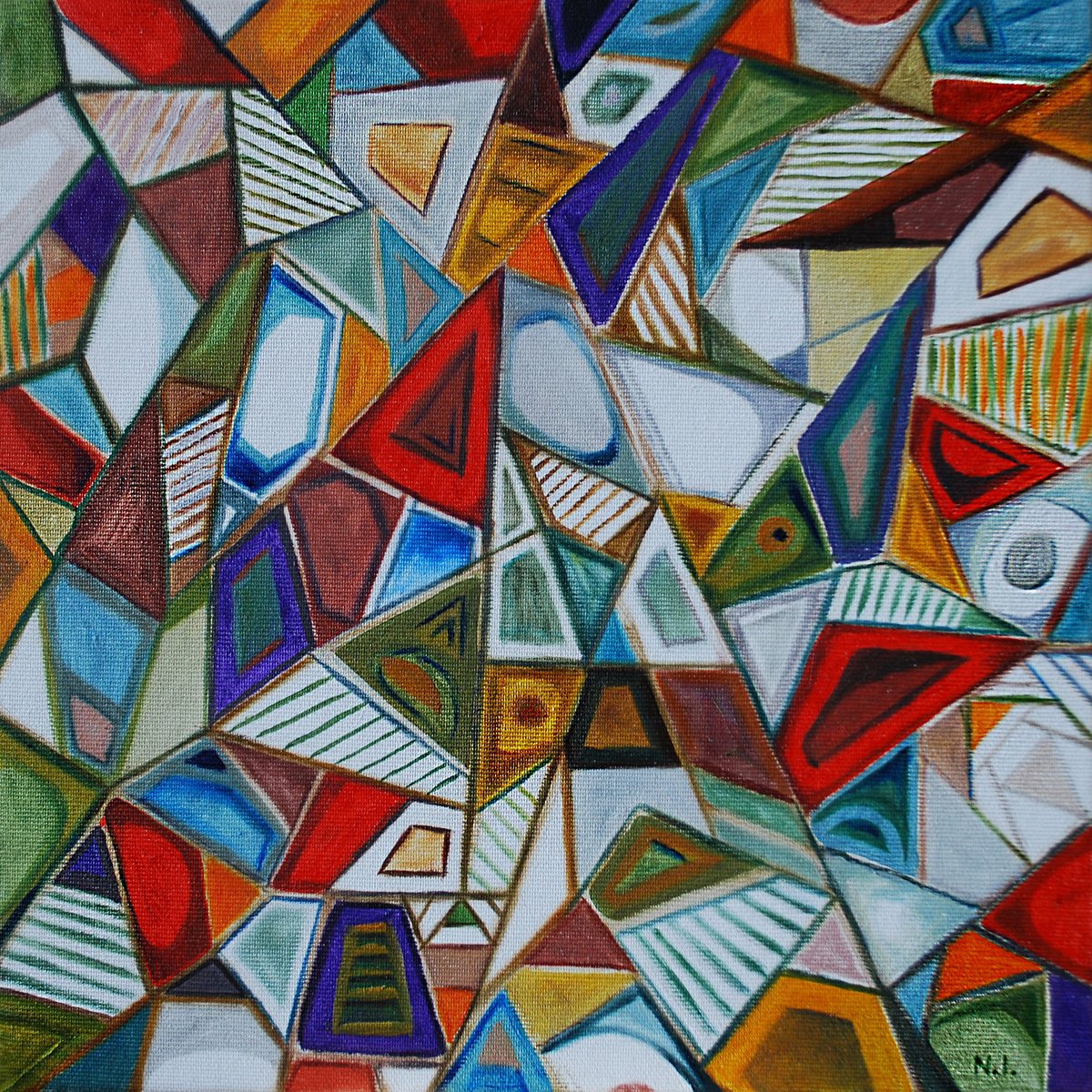 Geometric Oil Painting , Rocky Ascent Iii By Nikola Ivanovic, 12 X 12, Artwork For Sale On Artfinder