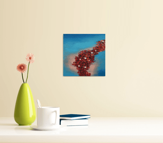 Water Lilies !! Red Flare!! Abstract !! Small Painting !! Mini Painting !!