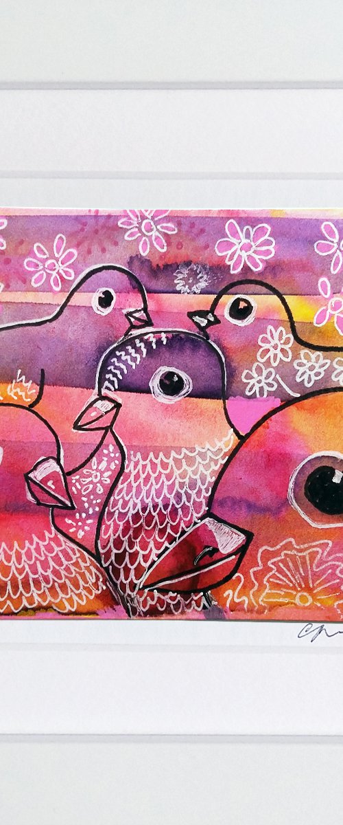 Feathered friends #3 (framed and ready to hang) by Carolynne Coulson