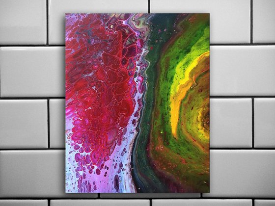 "Beautiful Mutation" - FREE USA SHIPPING - Original Abstract PMS Fluid Acrylic Painting, Framed - 16 x 20 inches