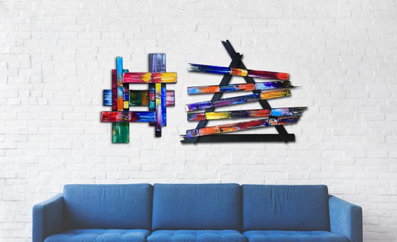 "Let Your Guard Down" - Save As A Series - Original PMS Mixed Media Sculptural Paintings On Reclaimed Wood - 54 x 28 inches