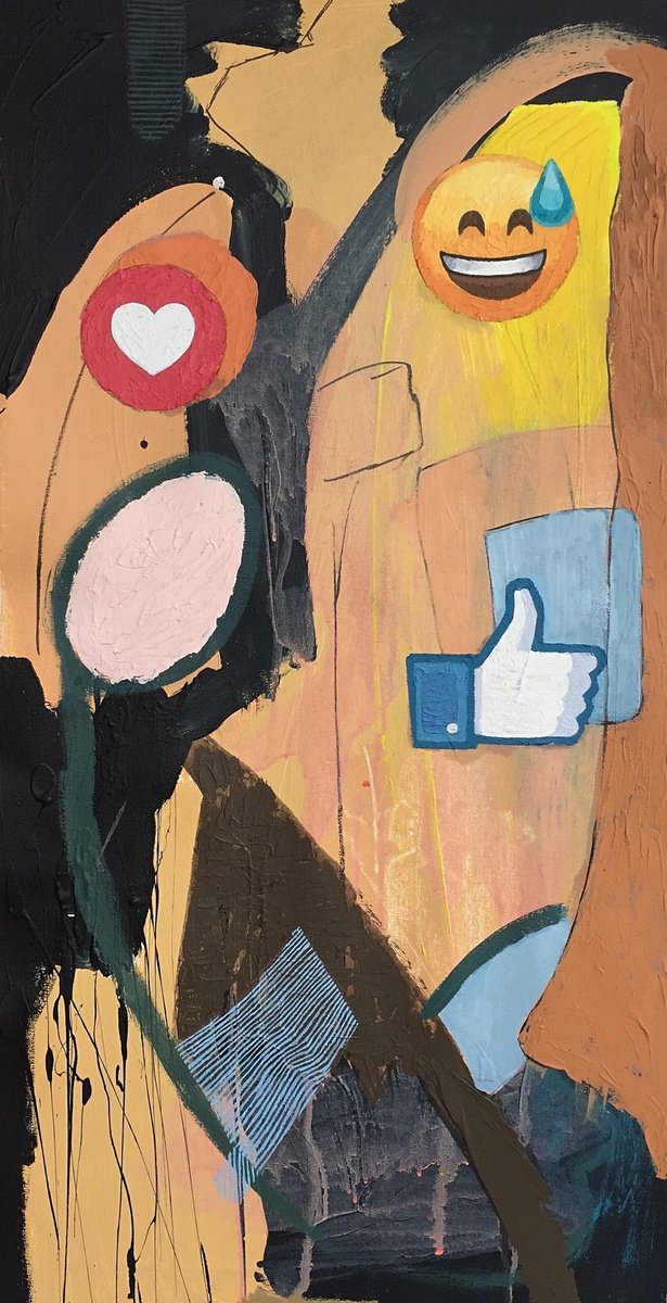 Expressive Oil Painting , Emoji 4 Life By Andrew Newton, 14 X 28, Artwork For Sale On Artfinder