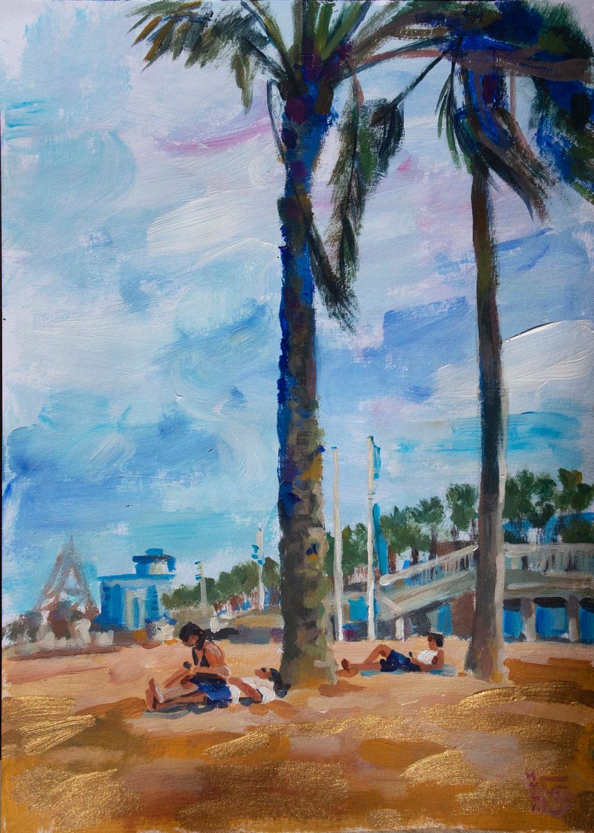 Impressionistic Landscape Acrylic Painting By Kateryna Bortsova, 10 X 14", Golden Sand Acrylic Painting, Original Artwork