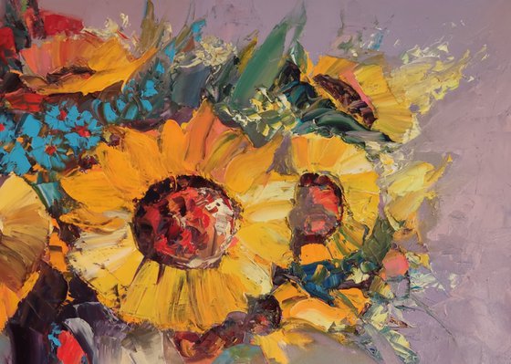 Still life - Sunflowers(60x80cm, oil painting,  ready to hang)