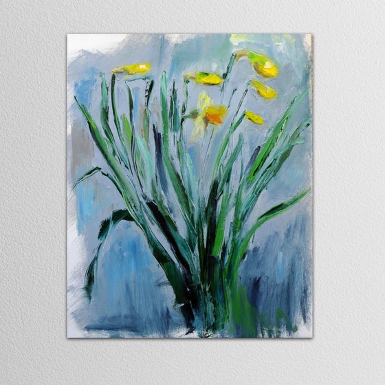 Vibrant Daffodils Flower Painting on Paper - Charming Floral Artwork