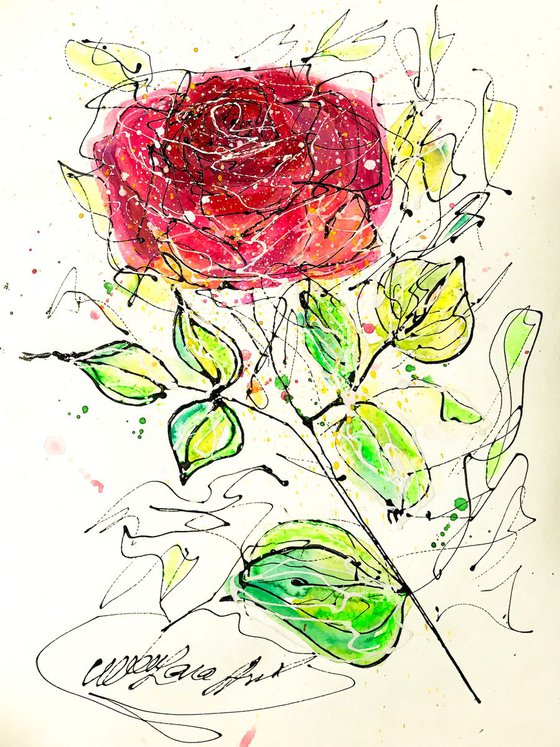 Rose #2  Original Painting 12"x9" by OLena Art