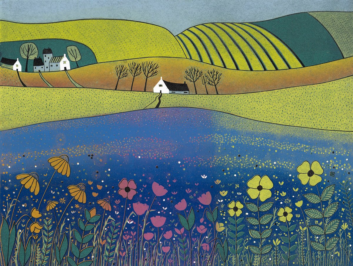 Graphic Landscape Linocut By Layla Khani (Aka Laylart), 19 X 15", "Sea Of Tranquility