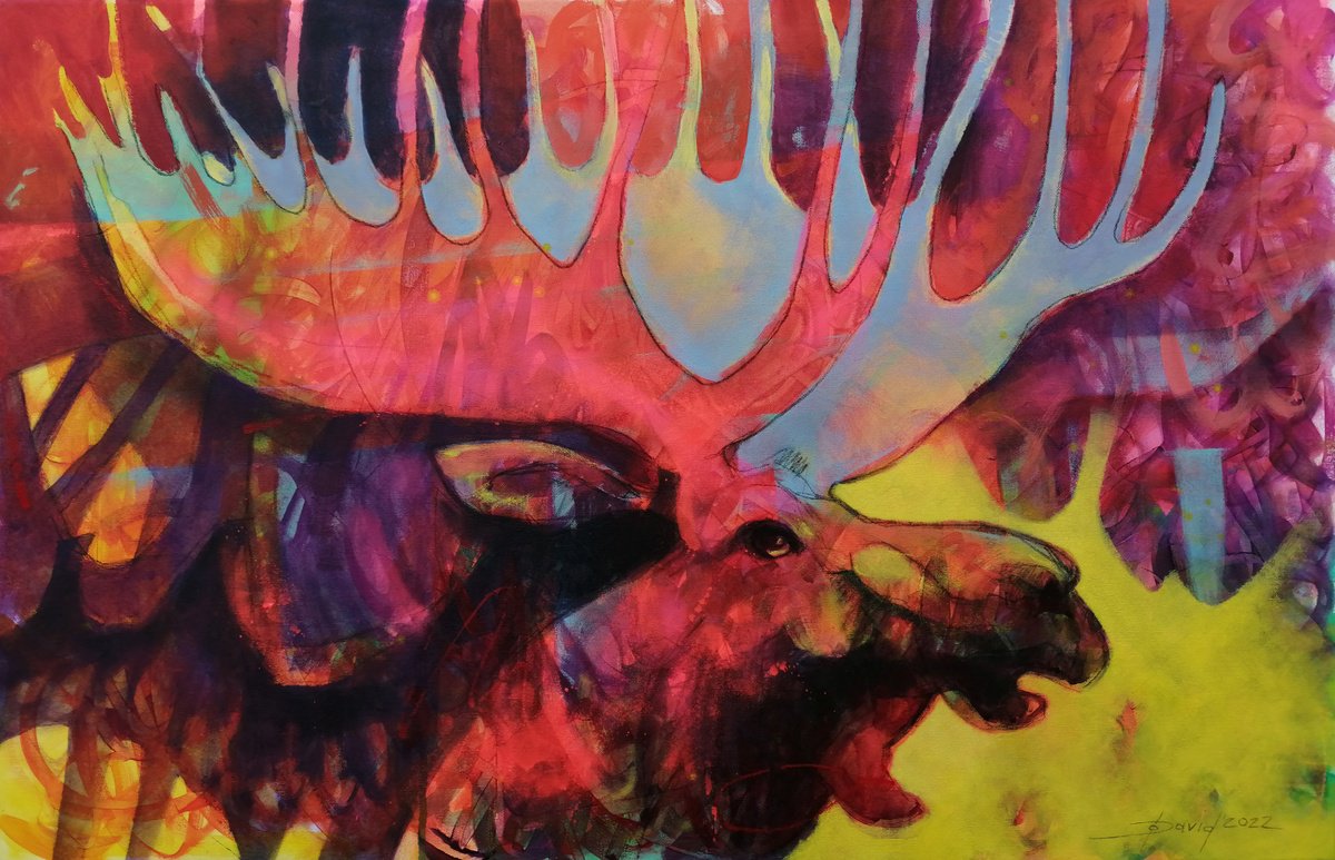 Expressive Animal Painting By Olga David, 36 X 24", Der Ruf, Original Artwork