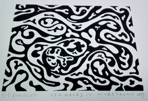 SEA WAVES IV linocut