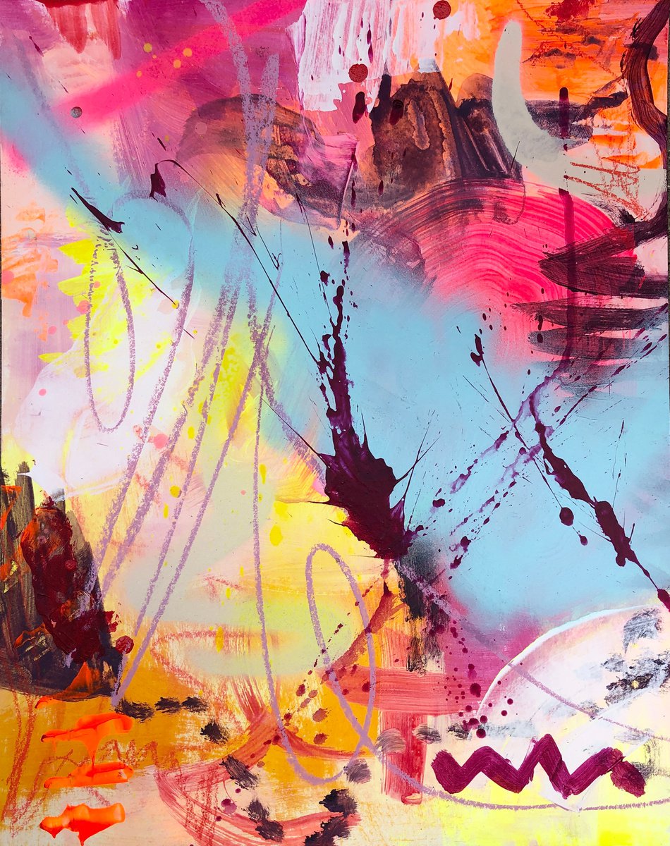 THE SURPRISE ORIGINAL ABSTRACT ON PAPER 11X14 by Amy Smith