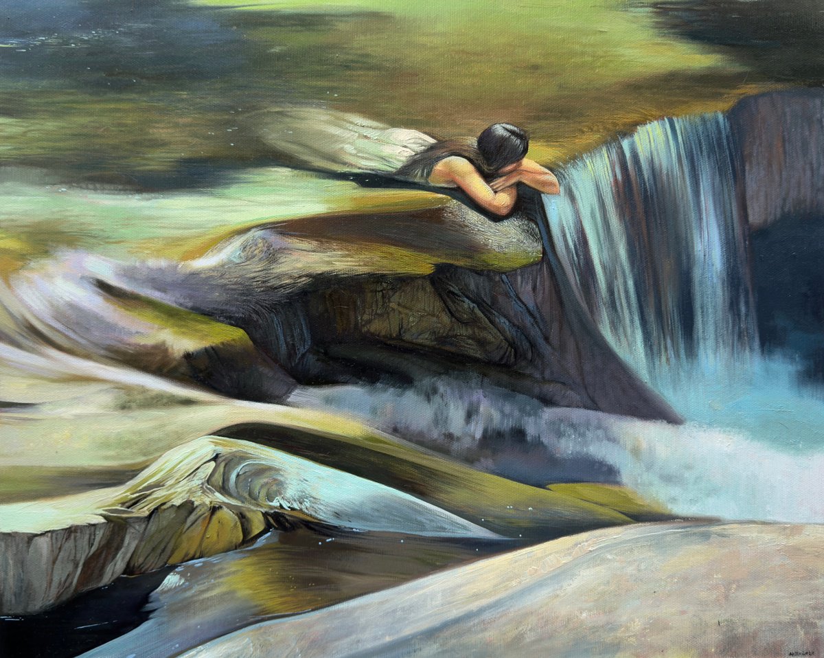 Impressionistic Landscape Oil Painting By Anastasia Parfilo, 20 X 16, Water Sounds, Original Artwork