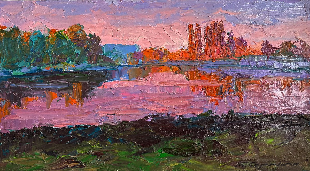 Evening On The River By Boris Serdyuk, 14 X 8, Artwork For Sale On Artfinder