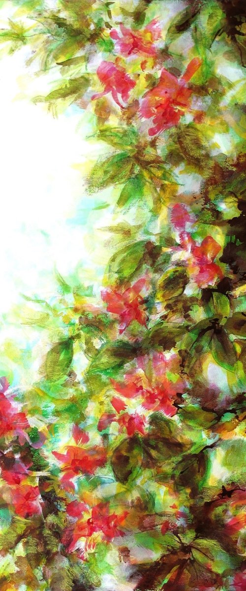 Red flowers on light - floral painting on canvas by Fabienne Monestier