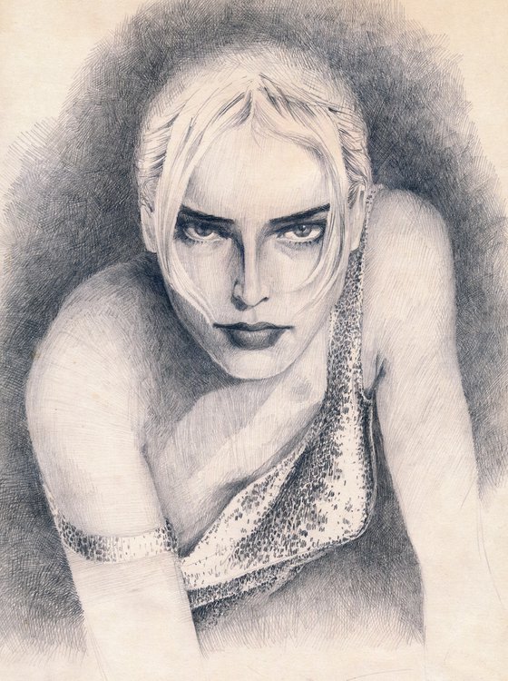 Basic instinct - pencil drawing, stylish original art.