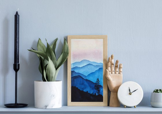 Sunrise in the mountains I - original watercolor artwork