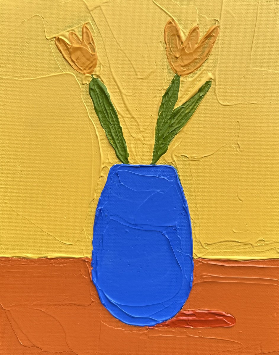 Impressionistic Still Life Acrylic Painting By Guzaliya Xavier, 8 X 10, Still Life With Tulips, Original Artwork