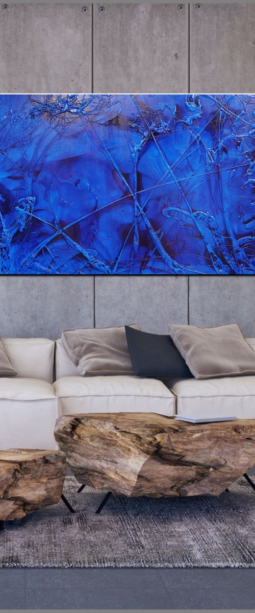 Inked Sapphire 270cm x 120cm Blue Abstract Art by Franko