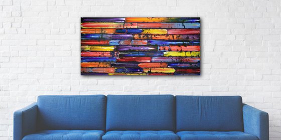 "Slip Through The Cracks" - Original PMS Abstract Oil Painting On Wooden Panel - 48" x 24"