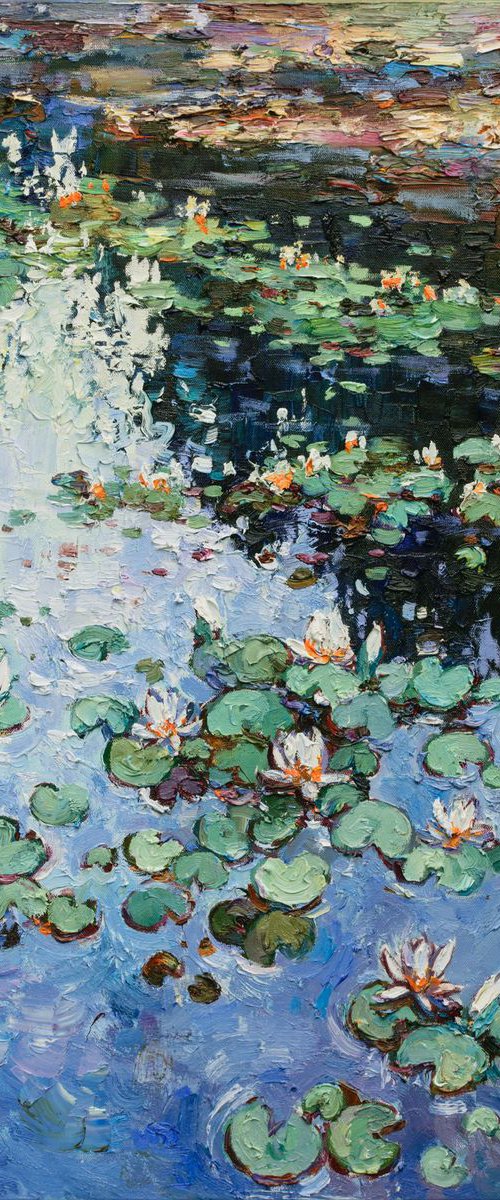 Water lilies Original Oil painting 70 x 90 cm FREE SHIPPING by Anastasiia Valiulina