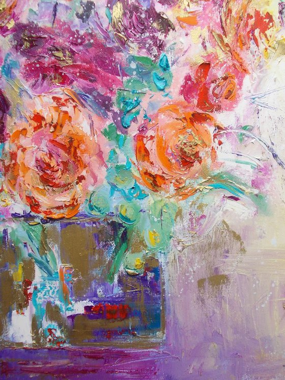 Morning Joy II-Roses oil painting-Still life roses