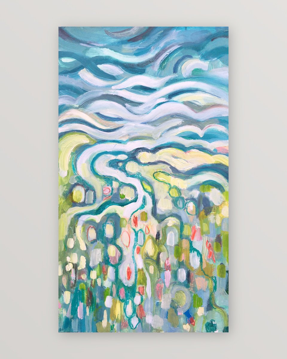 Illustrative Landscape Oil Painting By Guy Pickford, 12 X 20, Flowing As One, Original Artwork