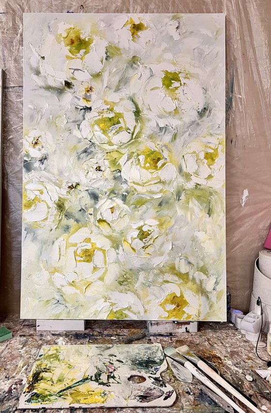 Yellow White texture peonies