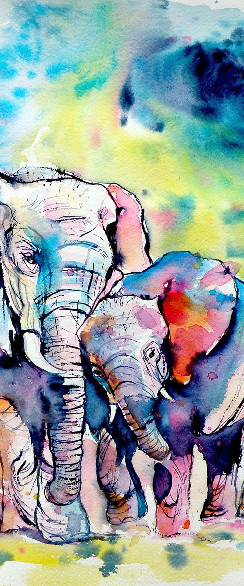 Elephant with baby by Kovács Anna Brigitta