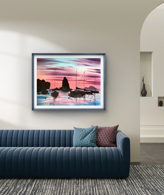 Yachts silhouette Colorful Sky