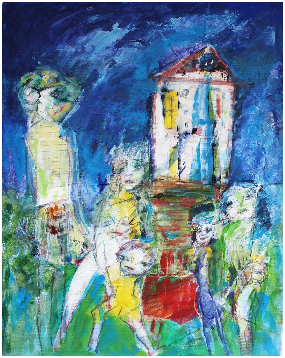 Expressive Portrait Painting By Victorine Follana, 19 X 24", La Maison , Au Fond, Original Artwork