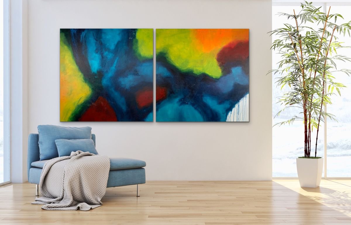 Color up your life I Diptych I colored abstract artwork I 100 x 200 cm by Kirsten Schankweiler