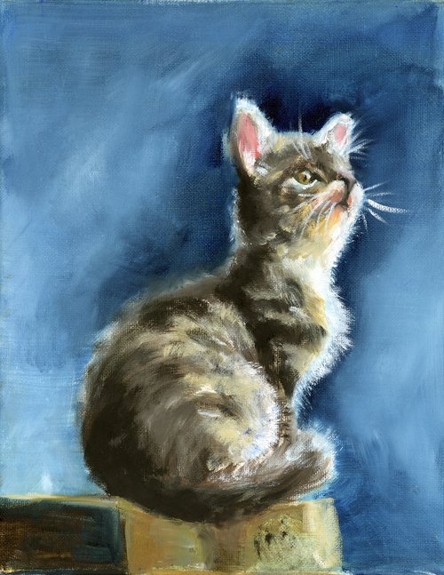 The Kitten - Original Oil Painting by Olga Shefranov (Tchefranov)