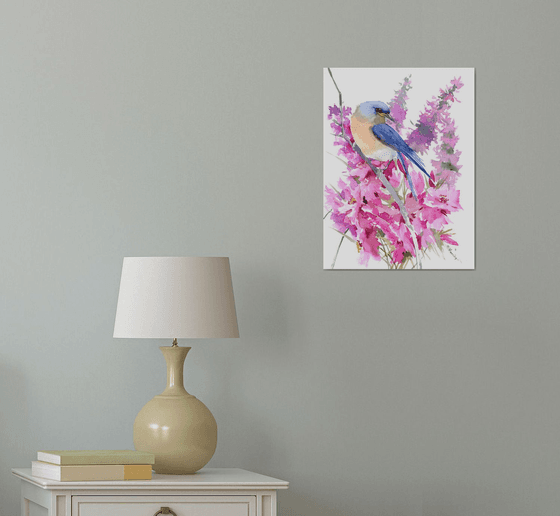 Bluebird and Spring Flowers