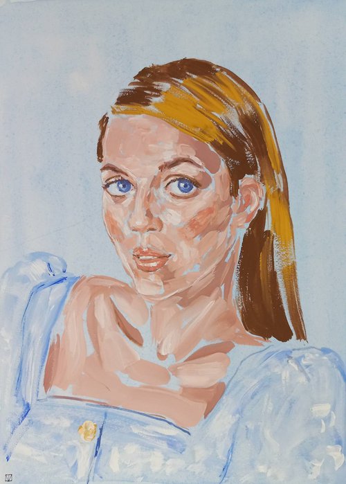 Woman gouache portrait. Abstract female art. 27х19.5 cm/10.6x7.5 in by Tatiana Myreeva