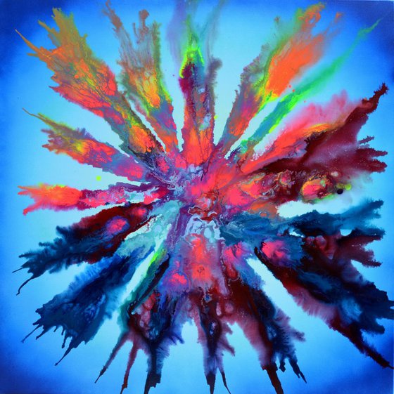 40x40" Opening Blue Pandora - Large Painting - Ready to Hang