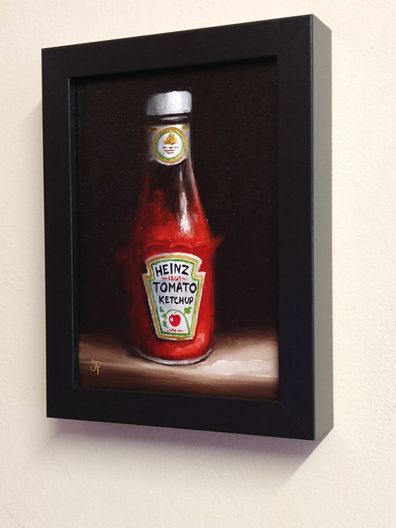 Small ketchup bottle framed still life