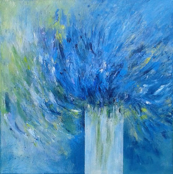 Abstract Floral on Blue IV