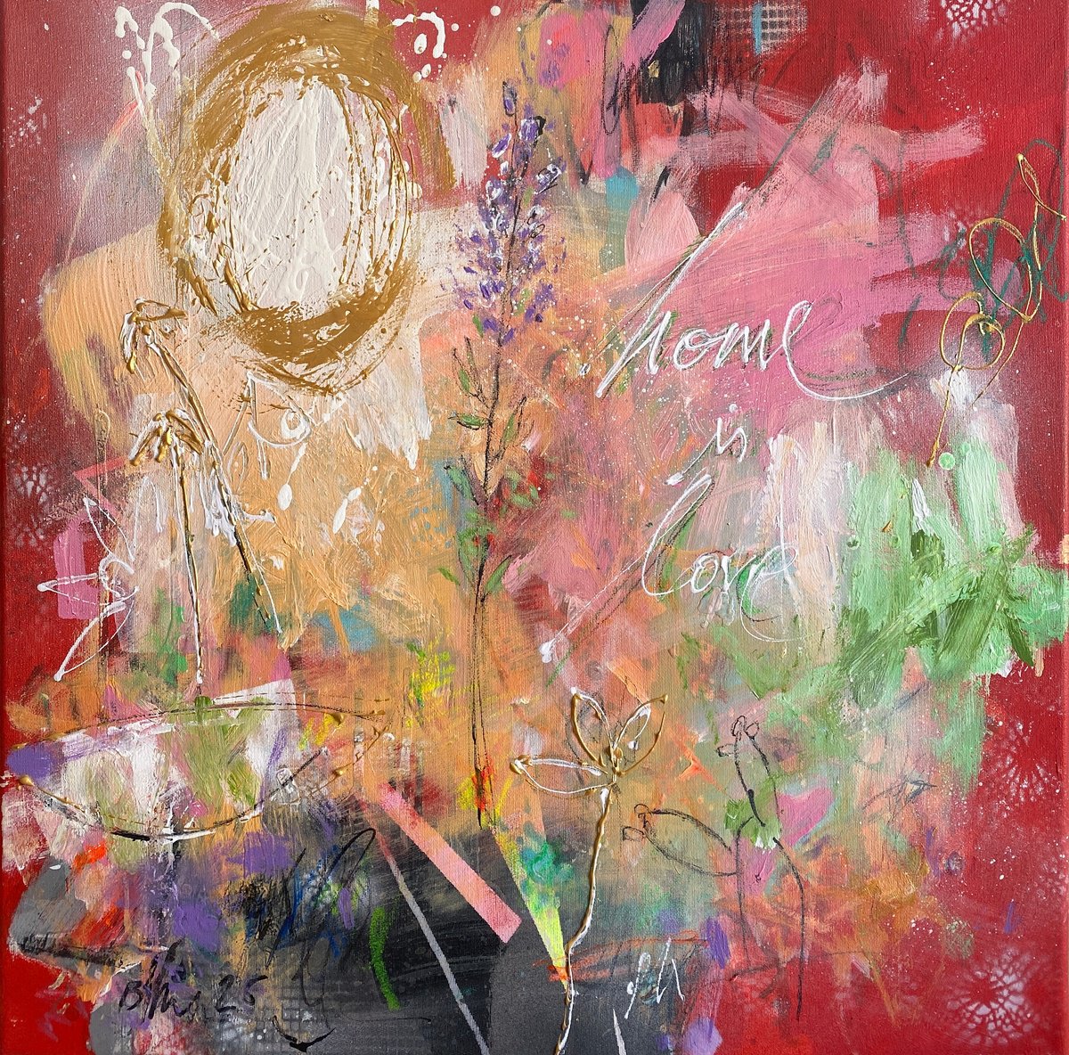 Organic Abstract Painting By Bea Schubert, 20 X 20, Home Is Love No.13, Original Artwork